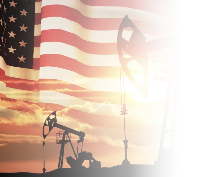 American flag and oil pump jacks